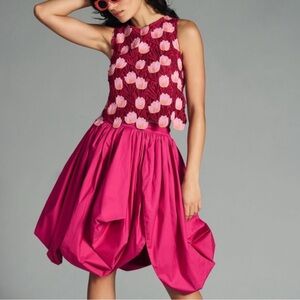 Anthropology Sunday in Brooklyn Vibrant Pink Scalloped BubbleSkirt